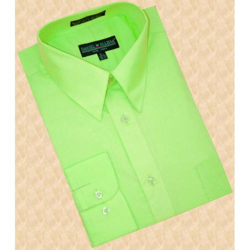Daniel Ellissa Solid Lime Green Cotton Blend Dress Shirt With Convertible Cuffs